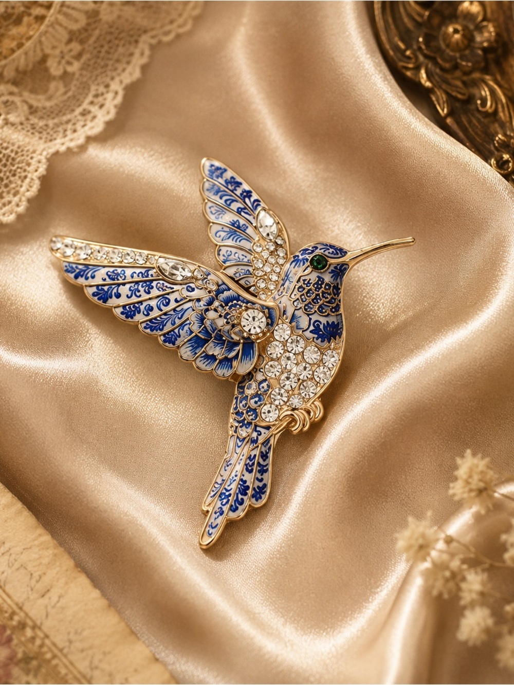 Lucky Blue Bird Crystal Brooch